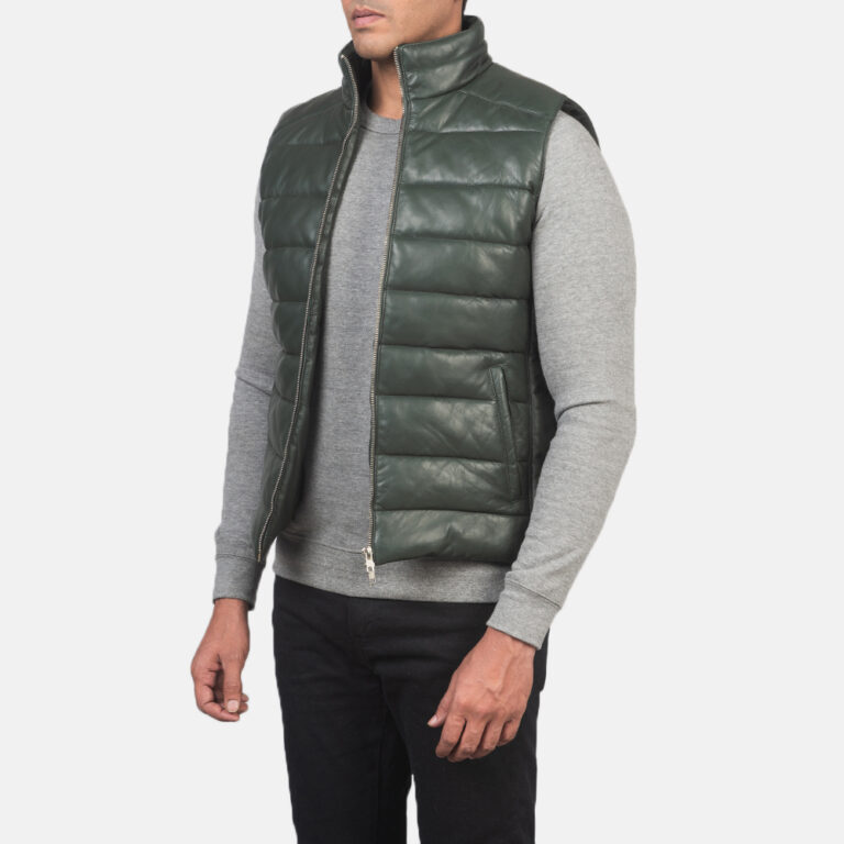 Mens Reeves Green Leather Puffer Vest_3880-3-1618227102739